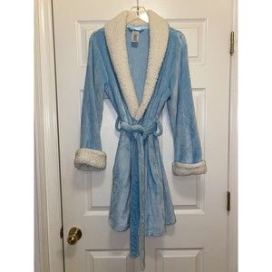 Women's Plush Long Sleeve Blue Robe Size Small Simply Styled Cozy Warm Soft